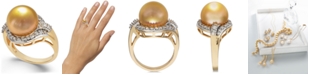 Macy's Cultured Golden South Sea Pearl (12mm) and Diamond (5/8 ct. t.w.) Ring in 14k Gold